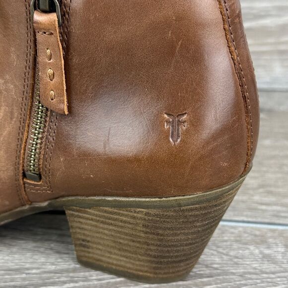 Frye Judith Double Zip Wheat Tan Leather Women’s Sz 10M Heeled Ankle Boots - Picture 11 of 12